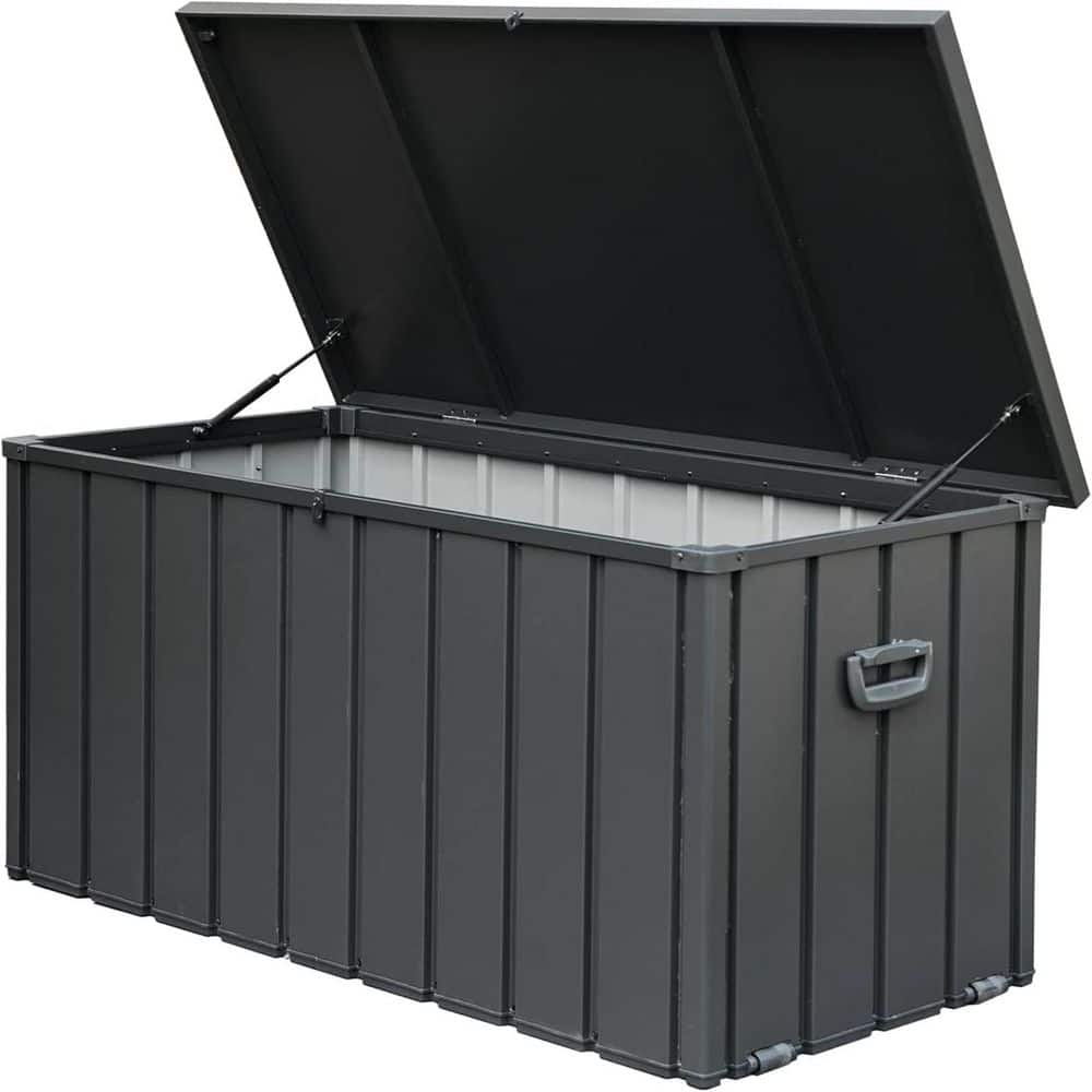 100 Gal. Dark Gray Steel Outdoor Waterproof Lockable Storage Deck Box - Hercitys