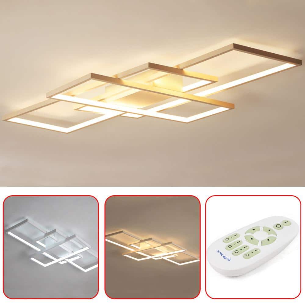 35 in. 1-Light Modern White Integrated LED Square Acrylic Dimmable Flush Mount Ceiling Light with Remote - Hercitys
