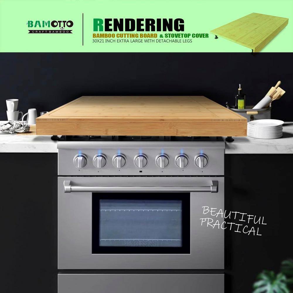 30 x 21 in. Rectangular Extra Large Bamboo Cutting Board Detachable Legs, Juice Groove Kitchen Counter Sink - Hercitys