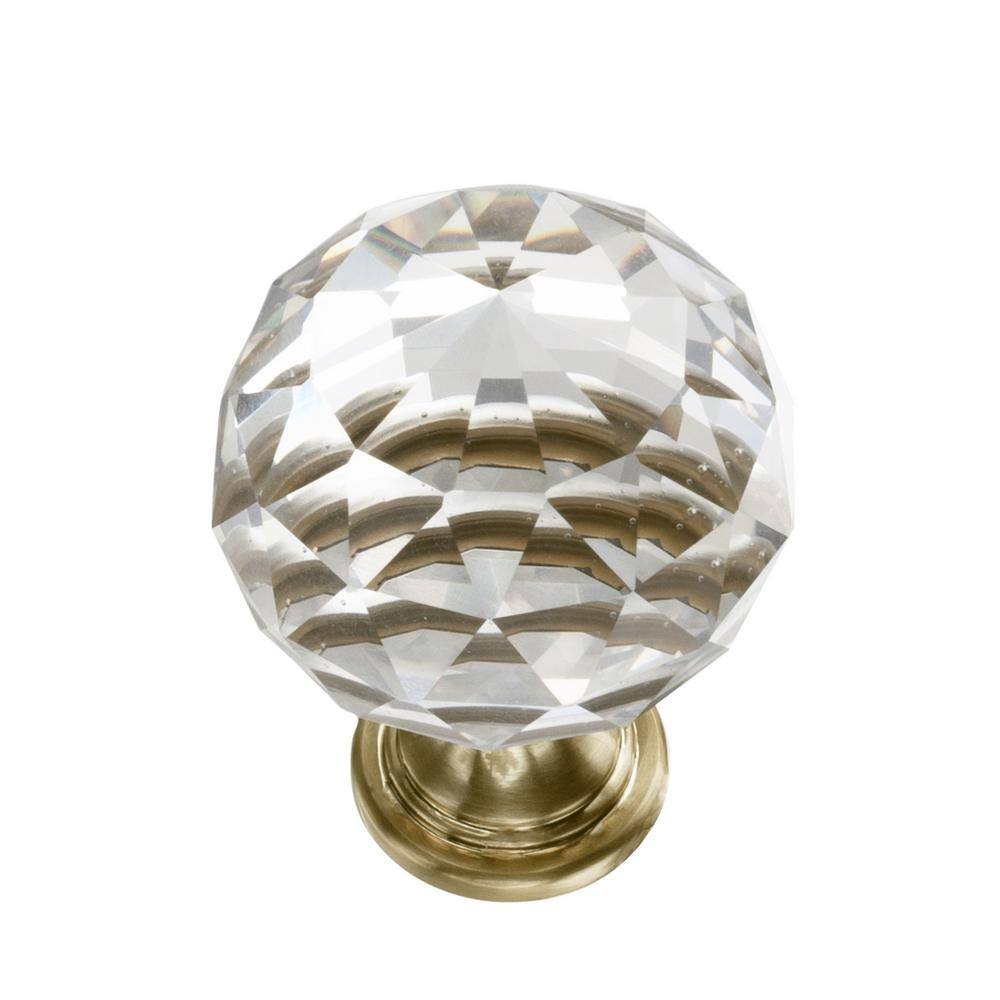 5-Pack Chloe 1-1/8 in. (29 mm) Classic Satin Brass Round Glass Cabinet Knob - Hercitys