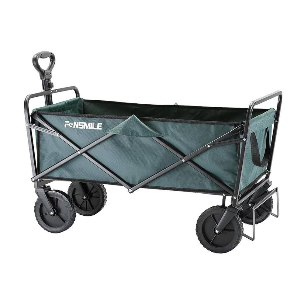 4.9 cu. ft. Fabric PVC Garden Cart, 2-Fold Collapsible Wagon Cart with Metal Frame, Cup Holder, Adjustable Handle, Green - Hercitys