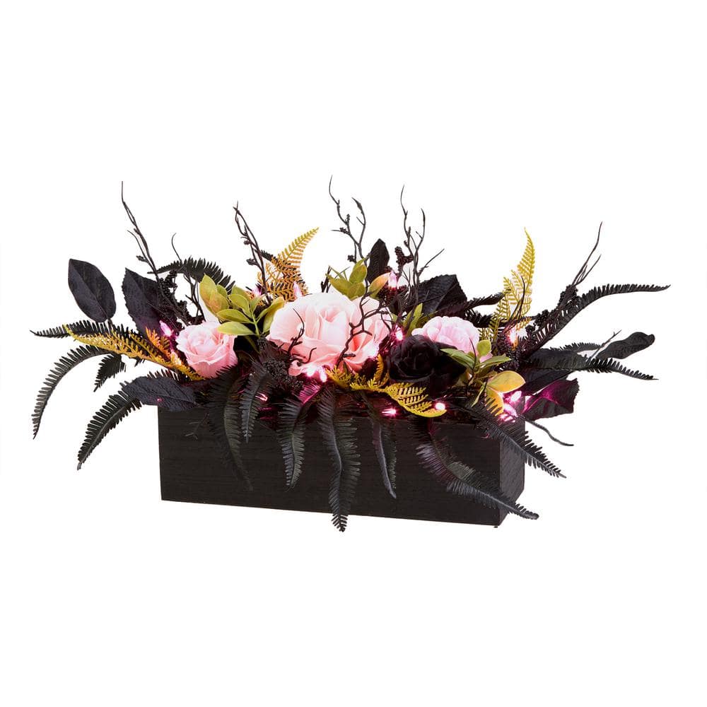 16 in. Cute and Creepy Halloween Centerpiece with Battery Operated Pink LED Lights - Hercitys