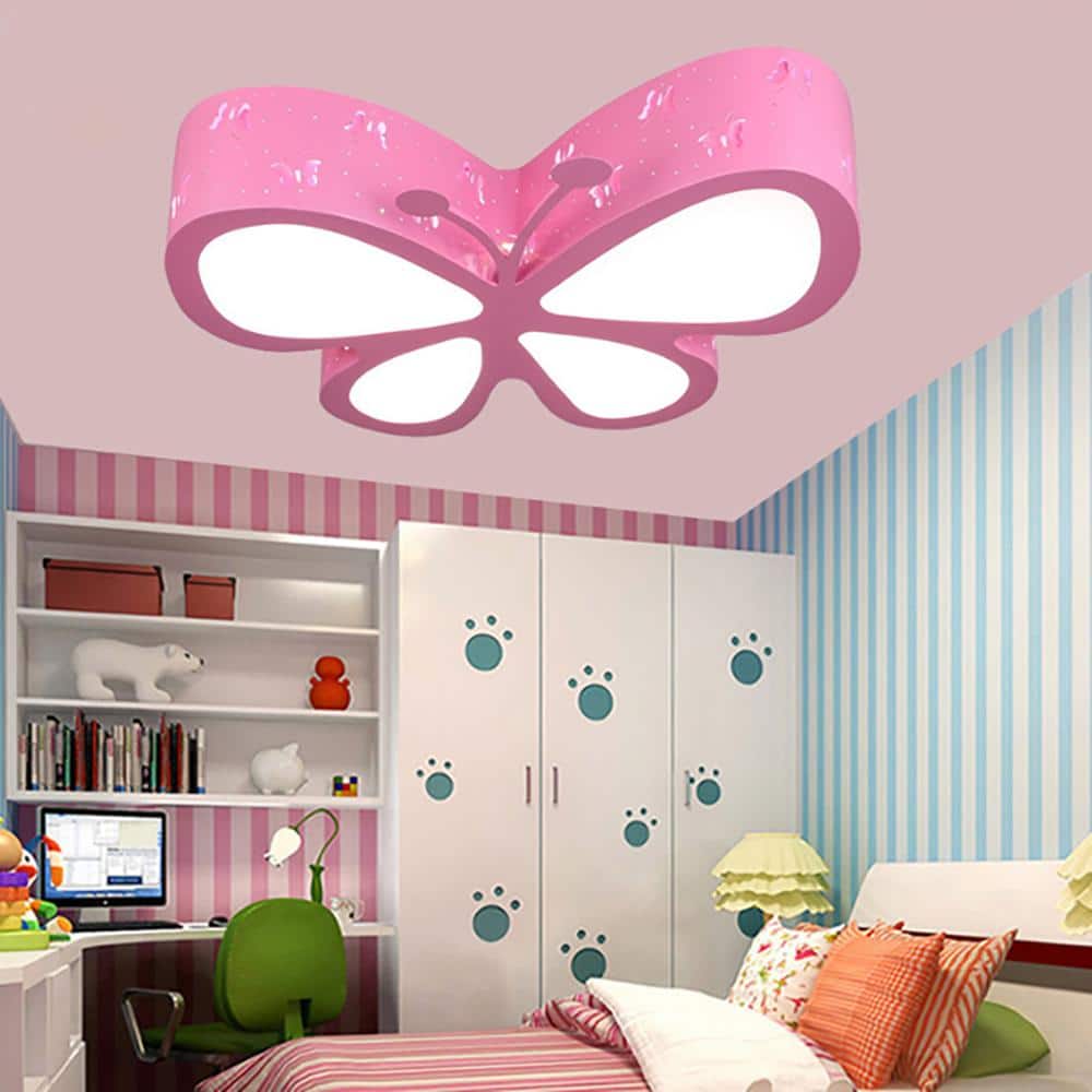 19.7 in. Pink Creative Butterfly Lighting Flush Mount Ceiling Light with Acrylic Shade and Integrated LED Light Included - Hercitys