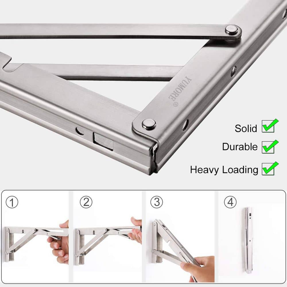 16 in. H Stainless Steel 330 lb. Load Capacity Folding Shelf Bracket, Heavy Duty and Space-Saving (2-Pack) - Hercitys