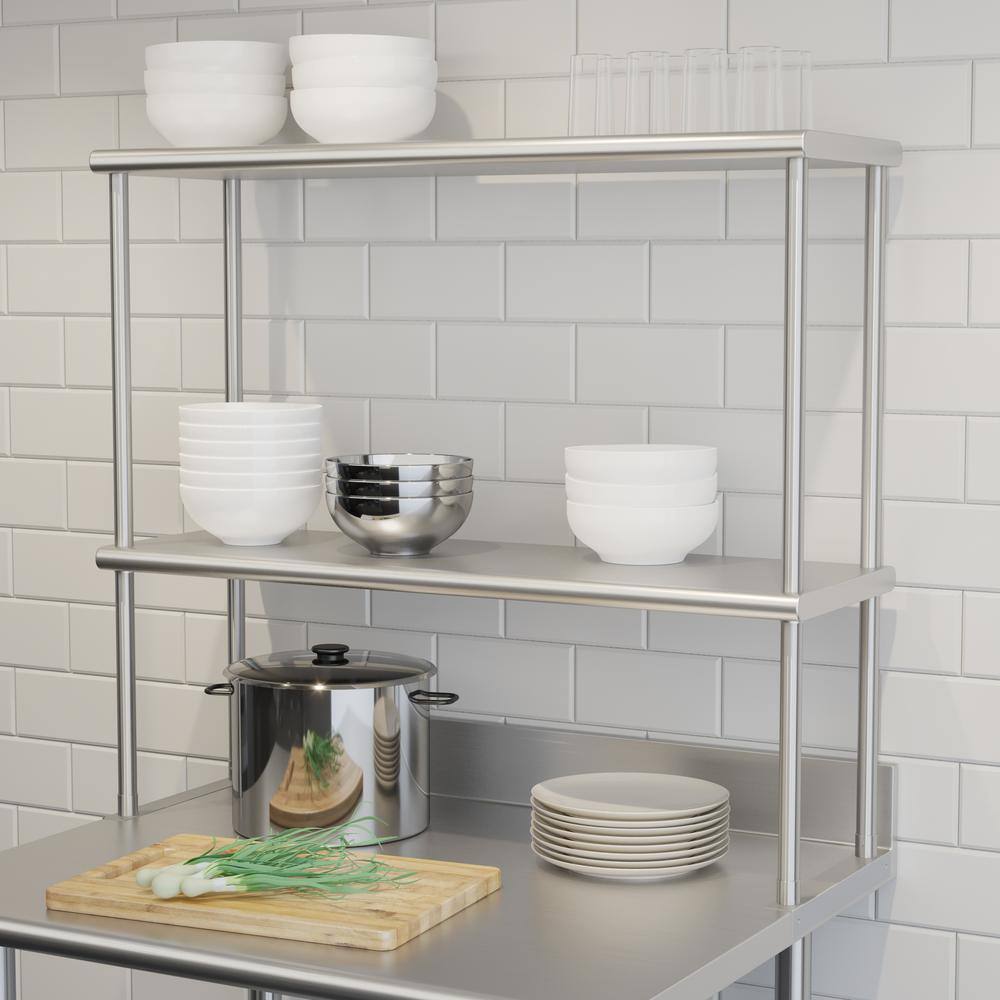 36 in. W x 12 in. D Rectangle Stainless Steel Metal Shelf with Stainless Steel Frame - Hercitys