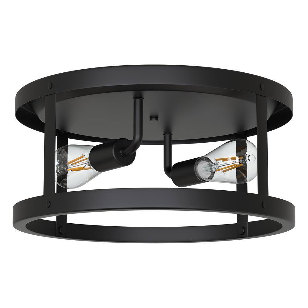 2-Light 12.6 in. Matte Black Drum Flush Mount Ceiling Light - Hercitys