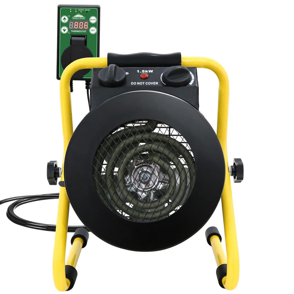 1500 Watts Outdoor Portable Electric Fan Forced Air Heater with Themostat, Fast Warm-Up, Overheat Protection, Yellow - Hercitys
