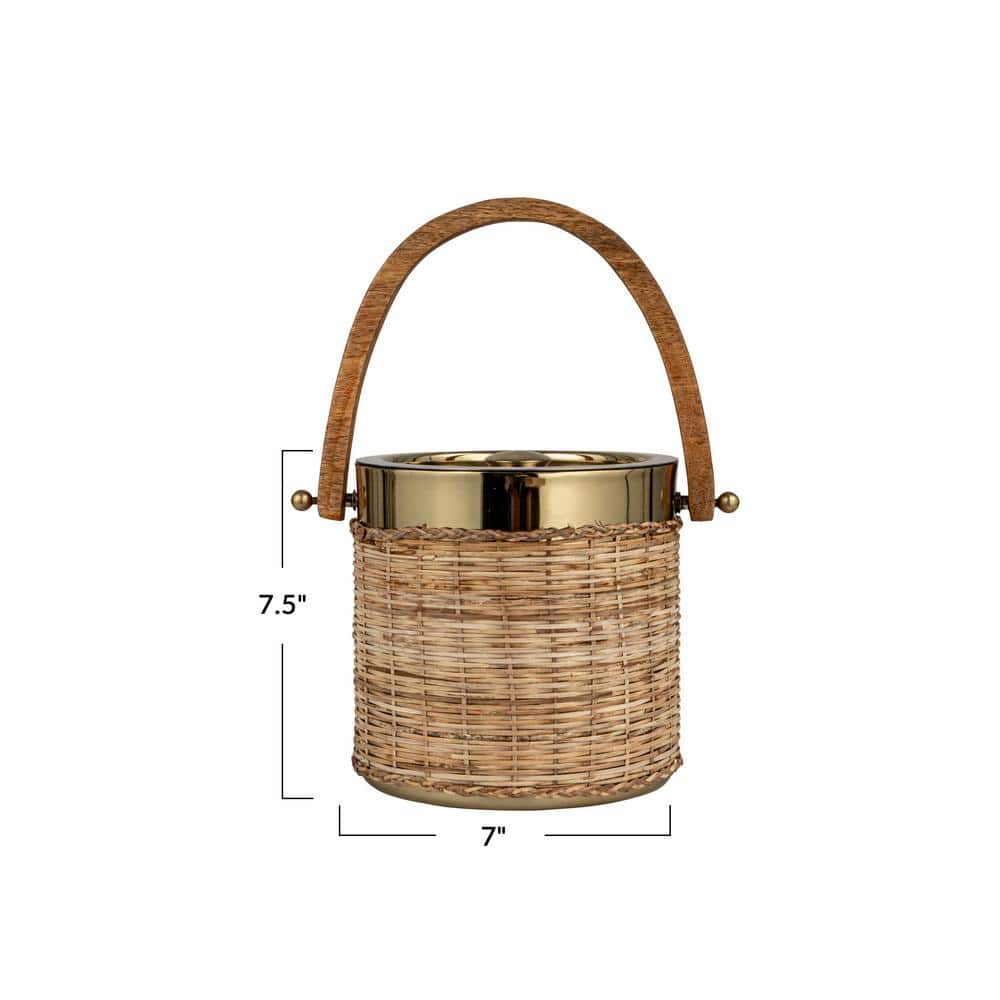 3-Quart Gold Rattan and Steel Ice Bucket - Hercitys