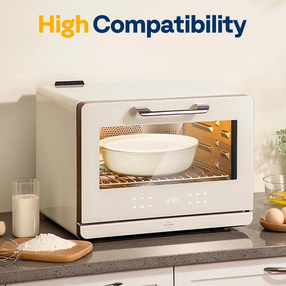 17-Piece Cream Ceramic Nonstick Cookware Set with Removable Handles - Hercitys