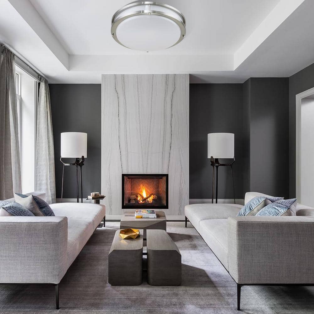 32.5 in. Brushed Nickel Oval 35-Watt Dimmable LED Flush Mount with Opal Acrylic Shades - Hercitys