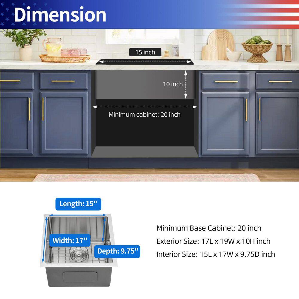 17 in. L x 19 in. W Undermount Single Bowl 16-Gauge Stainless Steel Kitchen Sink in Brushed Nickel - Hercitys