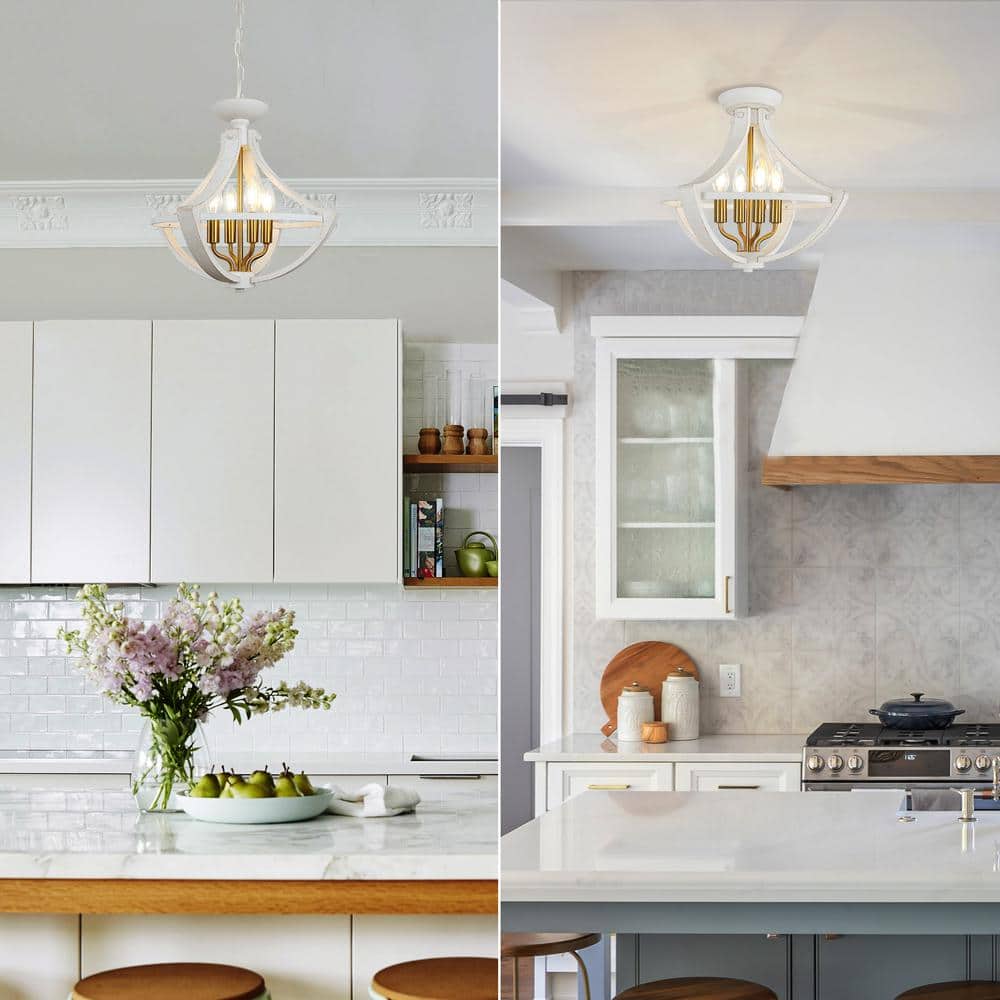 15.74 in. 4-Lights White and Gold French Country Modern Farmhouse Chandeliers Light for Dinning Room Kitchen Island - Hercitys