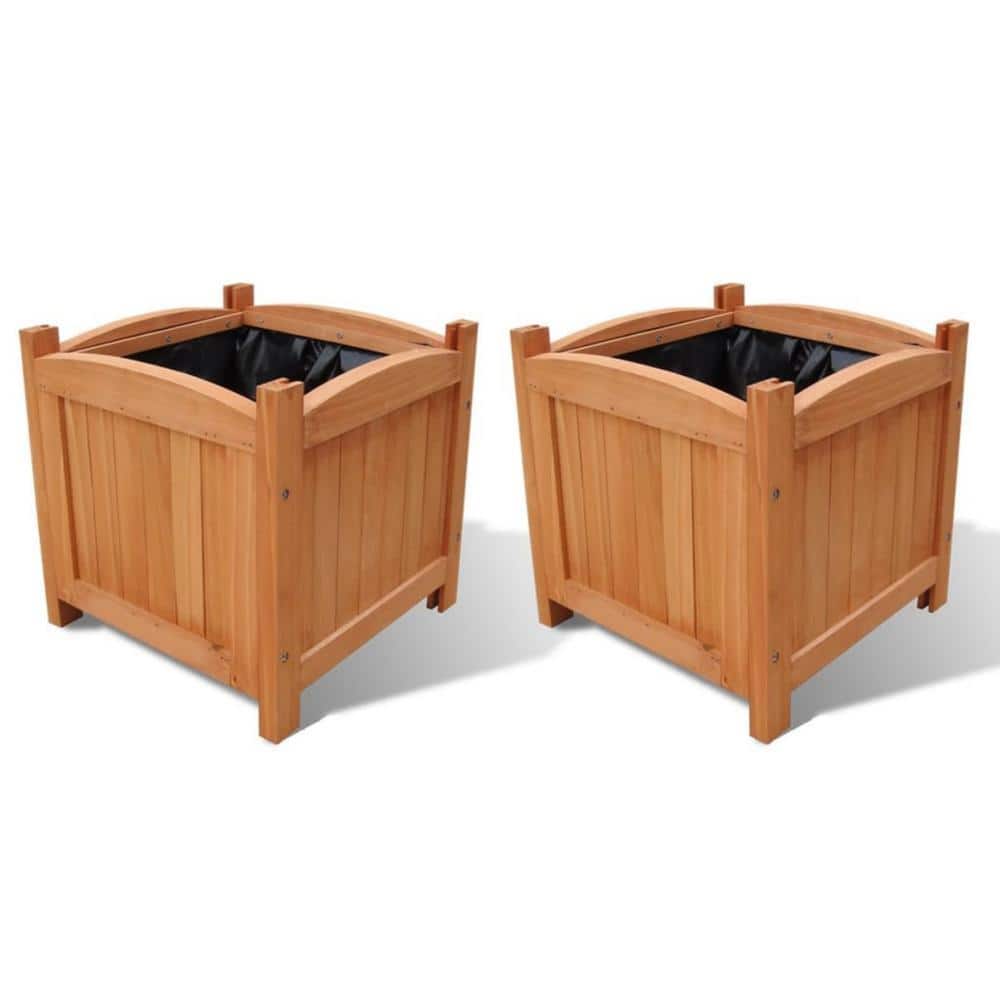 11.8 L x 11.8 W x 11.8 H in. Square Brown Outdoor Wood Garden Planter (Set of 2) - Hercitys