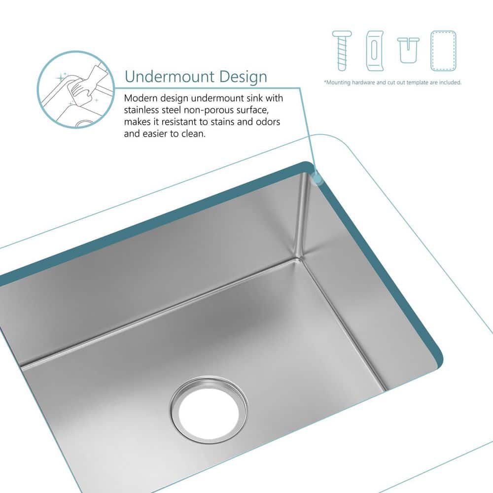 23 in. Single Bowl 18-Gauge Stainless Steel Undermount Small Radius Kitchen Sink - Hercitys