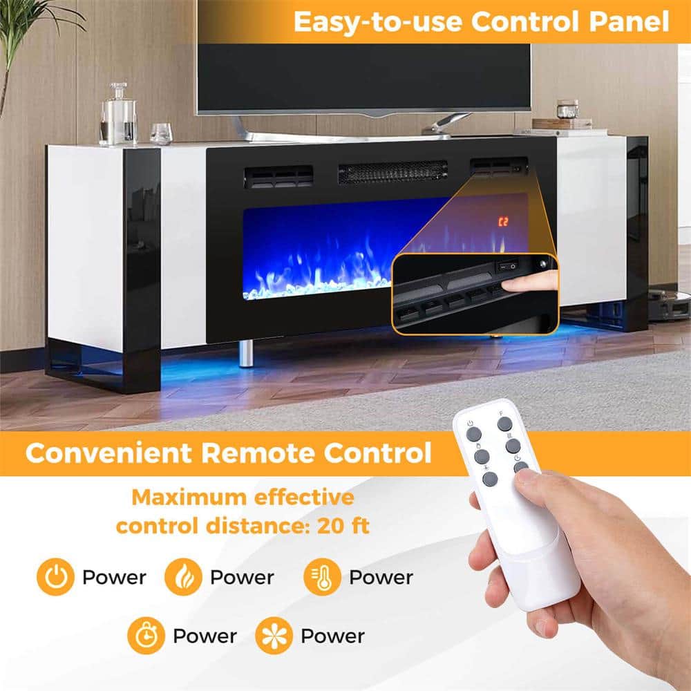 36 in. Black Wall-Mount 5,000 BTU Electric Fireplace with LED Light Strips Remote Crystal Stones - Hercitys