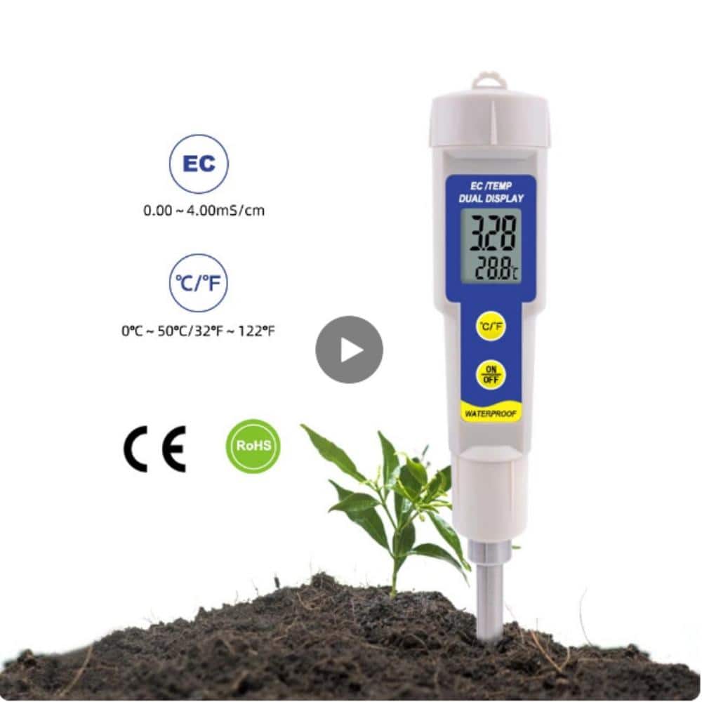 2-in-1 Indoor Waterproof Temperature Conductivity Tester, Soil Meter, Nutrients, Liquid Test for Planting, Gardening - Hercitys