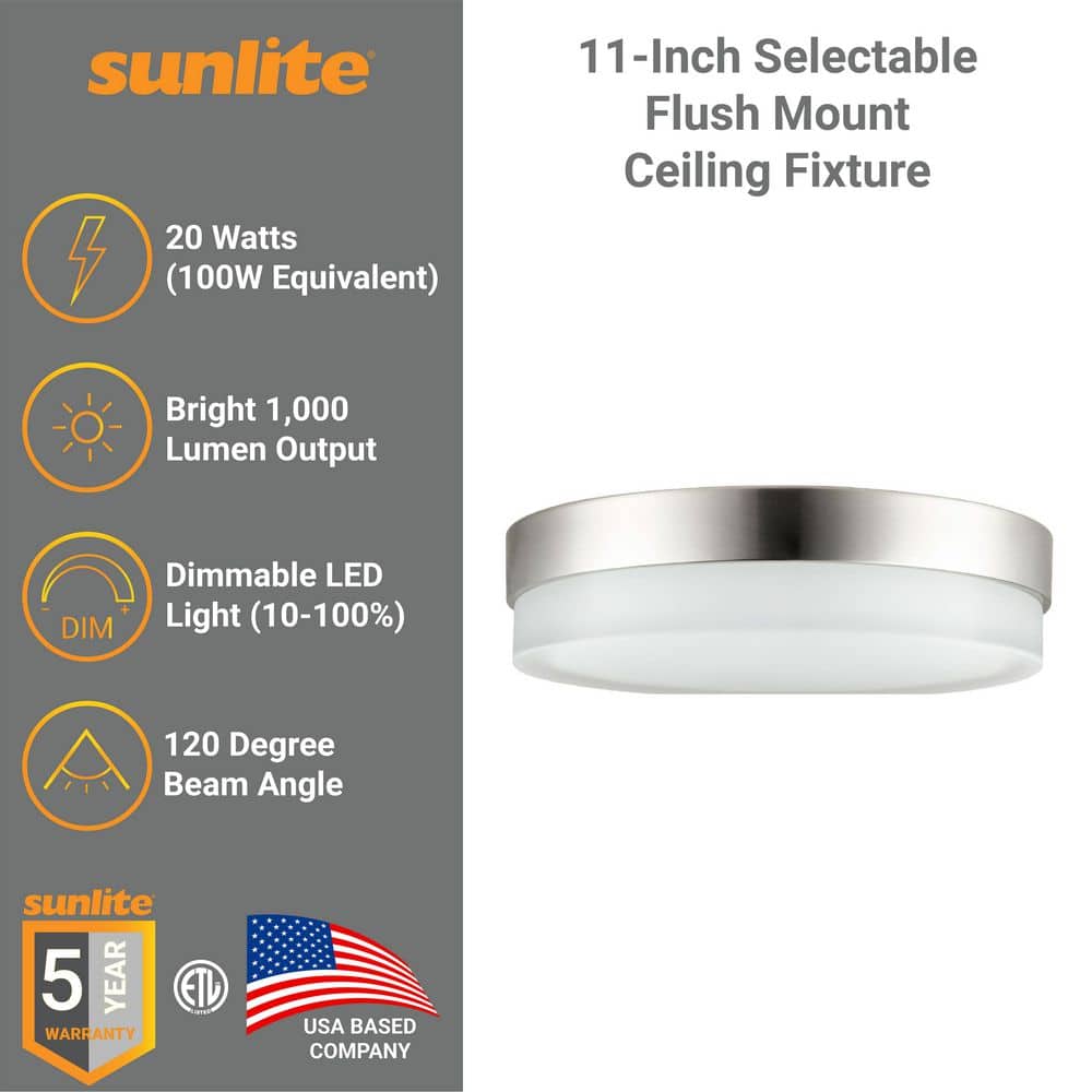 11 in. 1-Light Brushed Nickel Selectable LED Flush Mount - Hercitys