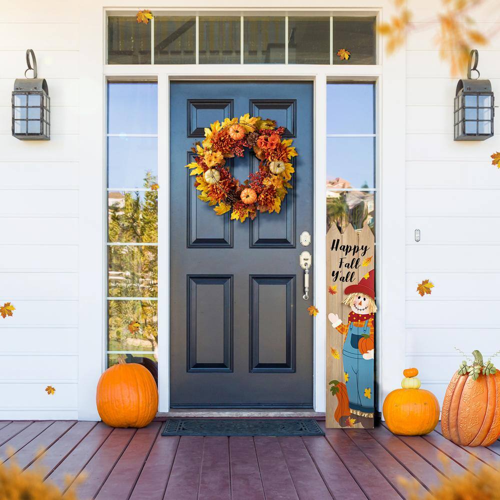 24 in. D Fall Unlit Dahlia Pumpkin, Leaf and Berry Wreath - Hercitys