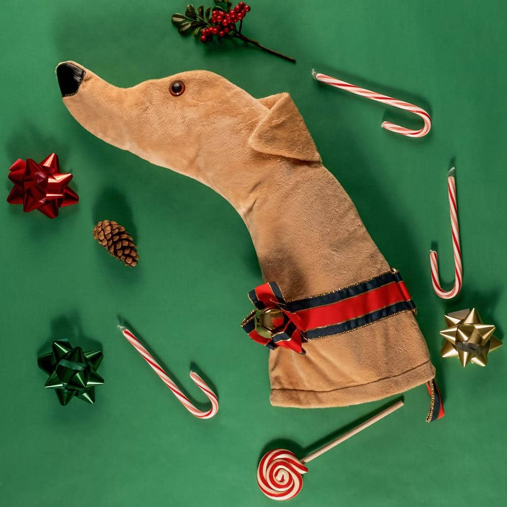 22 in. Tan Greyhound Faux Fur Fabric Christmas Stocking - Hercitys