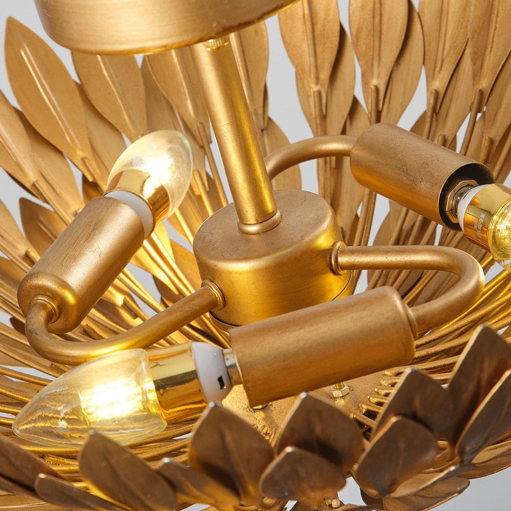 15.75 in. 3-Light Antique Gold Semi-Flush Mount Ceiling Light with Layers of Leaves Shade - Hercitys