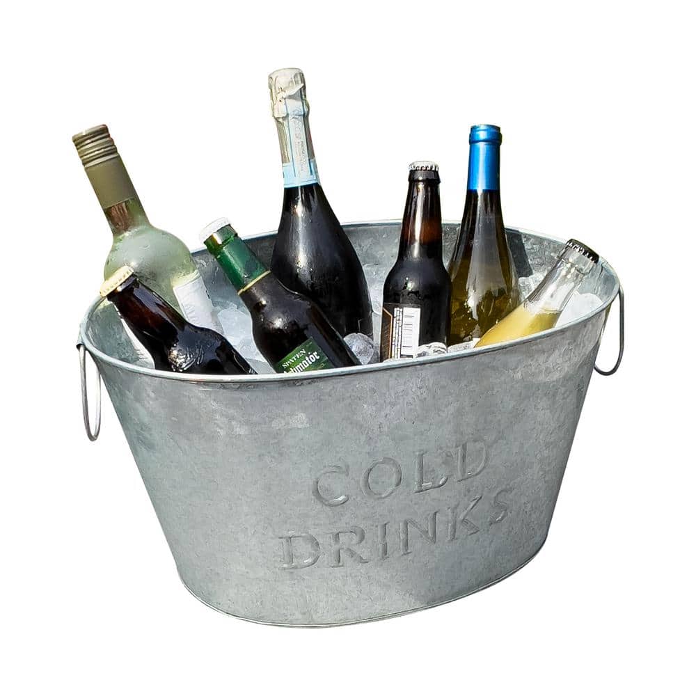 17.25 in. L x 11 in. W x 9.5 in. H Silver Galvanized Metal Ice Beverage Bucket for Parties Wine Bucket - Hercitys