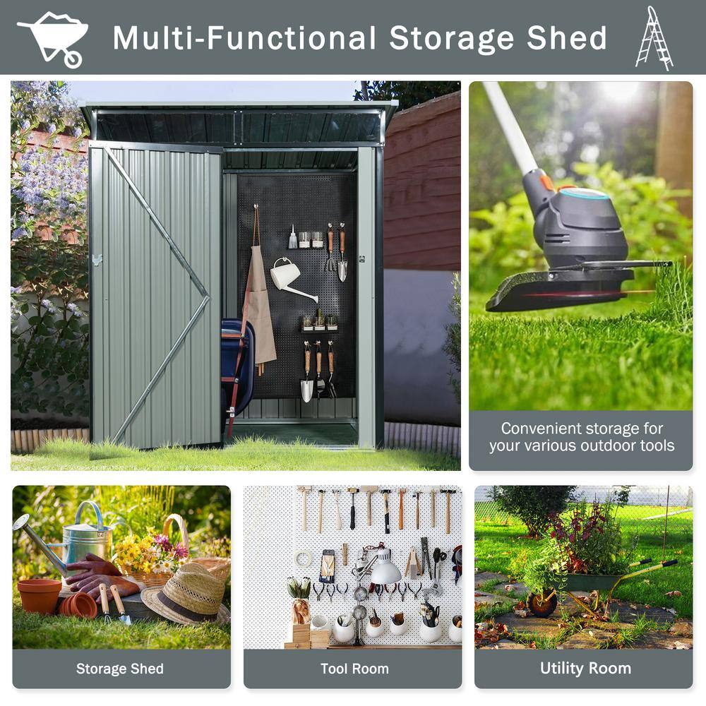 5 ft. x 3 ft. Black Outdoor Metal Storage Shed with Transparent Endurance Plate and Window for Garden, Lawn (15 Sq. Ft.) - Hercitys