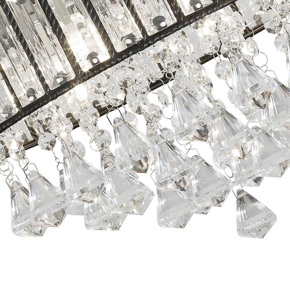 13.77 in. 6-Light Black Modern Round Flush Mount Ceiling Light with Clear Crystal Shade and No Bulbs Included - Hercitys