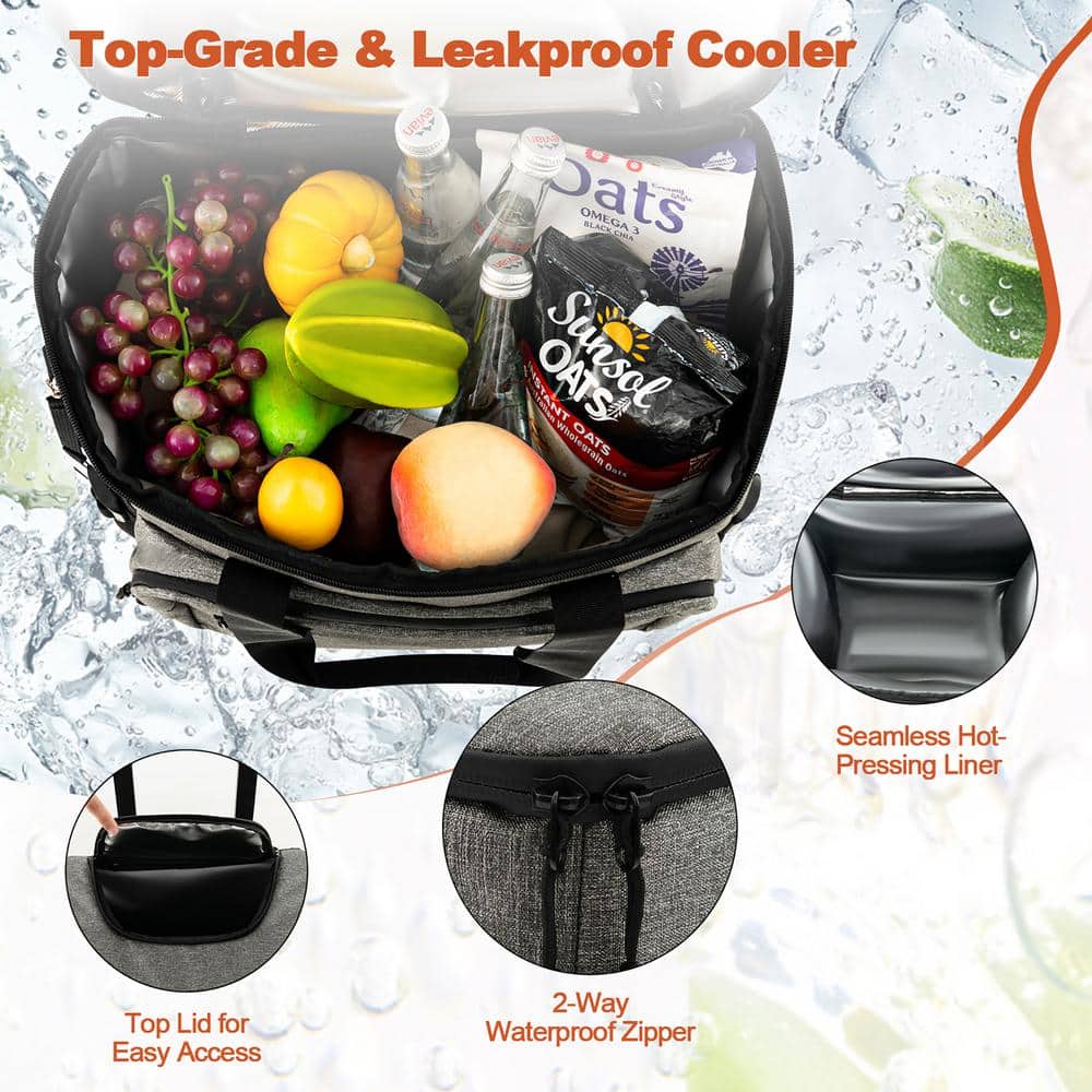 42 qt. 3-in-1 Insulated Rolling Cooler with Adjustable Handle and Bottom Plate Grey - Hercitys