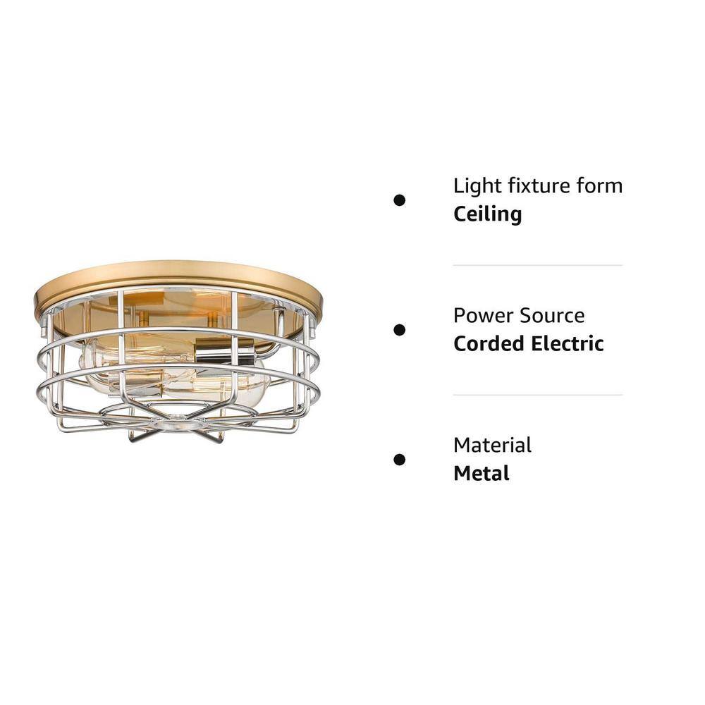 11.4 in. 2-Light Living Room Hallway Gold and Chrome Flush Mount Ceiling Light - Hercitys