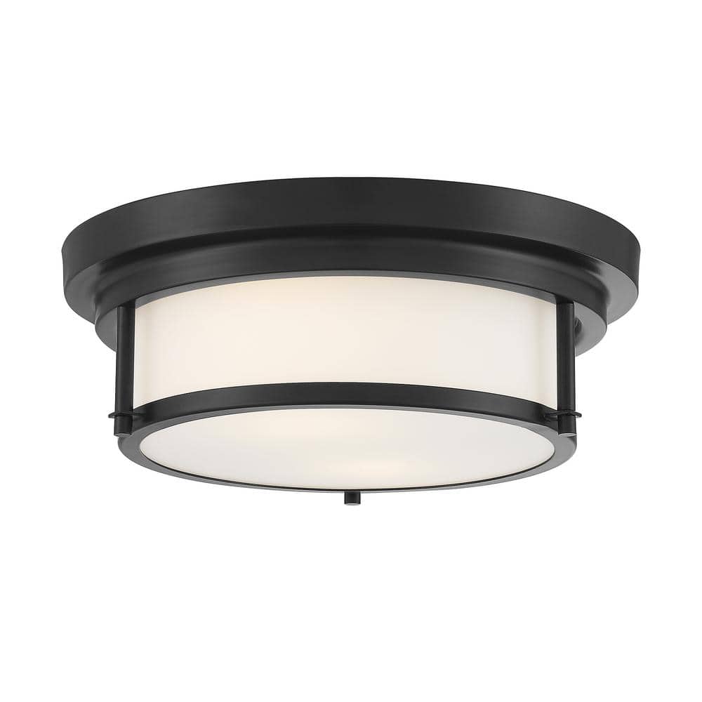 13 in. W x 4.5 in. H 2-Light Polished Nickel Flush Mount Light with White Glass Cylindrical Shade - Hercitys