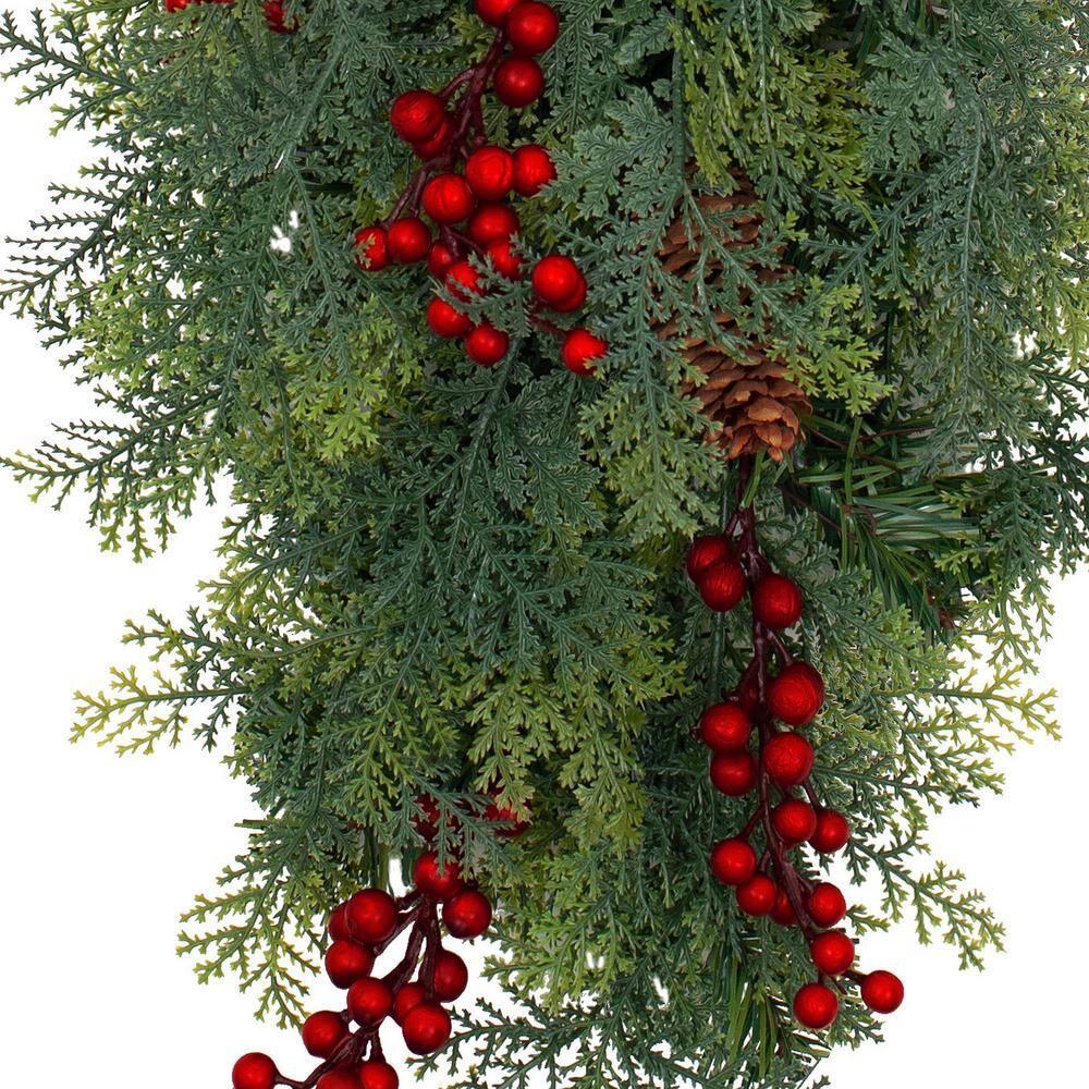 20 in. Battery Operated Pre-Lit LED Artificial Classic Chairback Swag with Red Bow - Hercitys