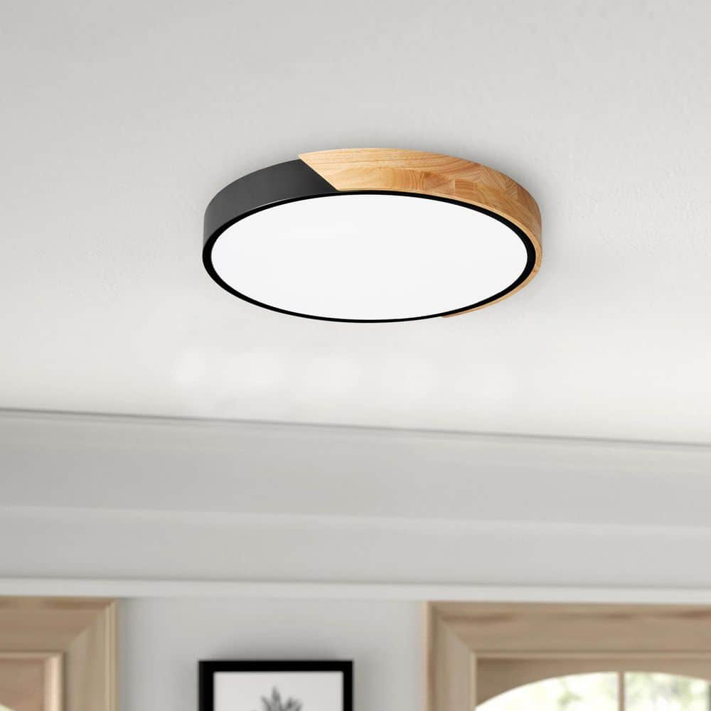 15.74 in. 6000K Classic Black LED Flush Mount Light with Black PS Shade 36-Watt Close to Ceiling Light - Hercitys