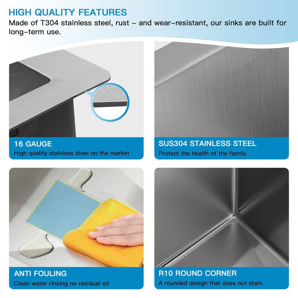 13 in. x 15 in. Undermount 16 Guage Stainless Steel Single Bowl Bar Sink with Accessories - Hercitys