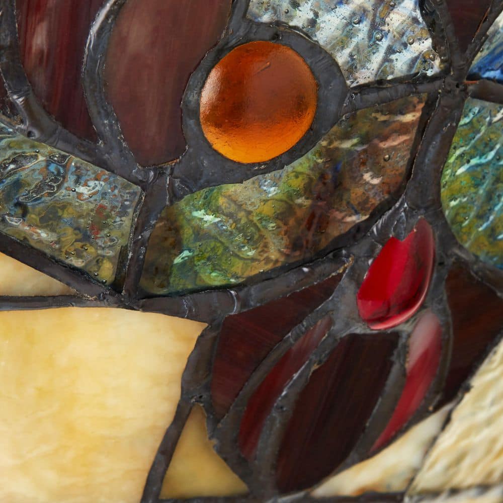 13 in. Tiffany Stained Glass Semi-Flush Mount Ceiling Light with Red and Amber Bowl Shade - Hercitys