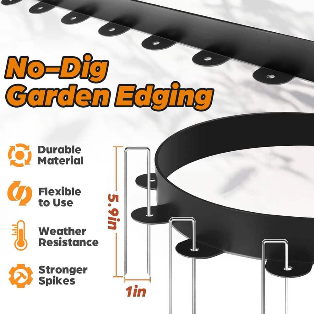 40 ft. x 2 in. Plastic Garden Edging with 40-Metal Spikes, Flexible Border for Lawn - Hercitys