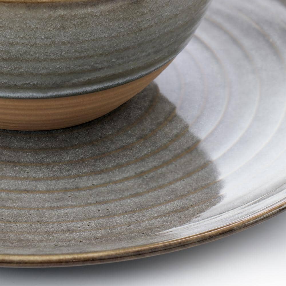 (12 Piece) Dreamweaver Round Earthenware Dinnerware Set in Gray - Hercitys
