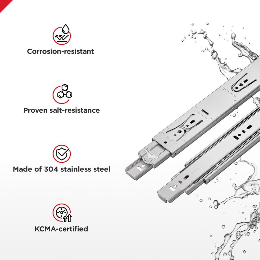 (Pair) 20 in. (500 mm) Stainless Steel Full Extension Side Mount Ball Bearing Drawer Slides - Hercitys