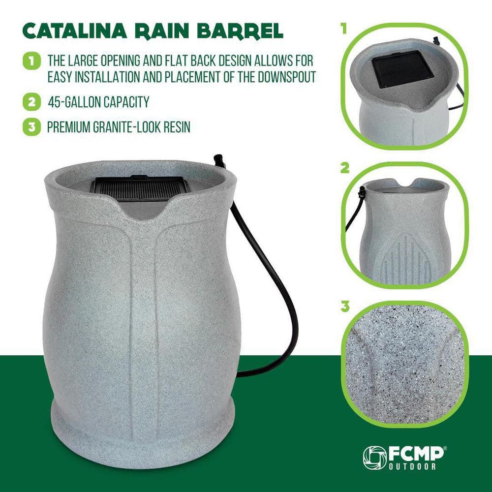 45 Gal. Catalina Rain Barrel, Light Granite - Hercitys