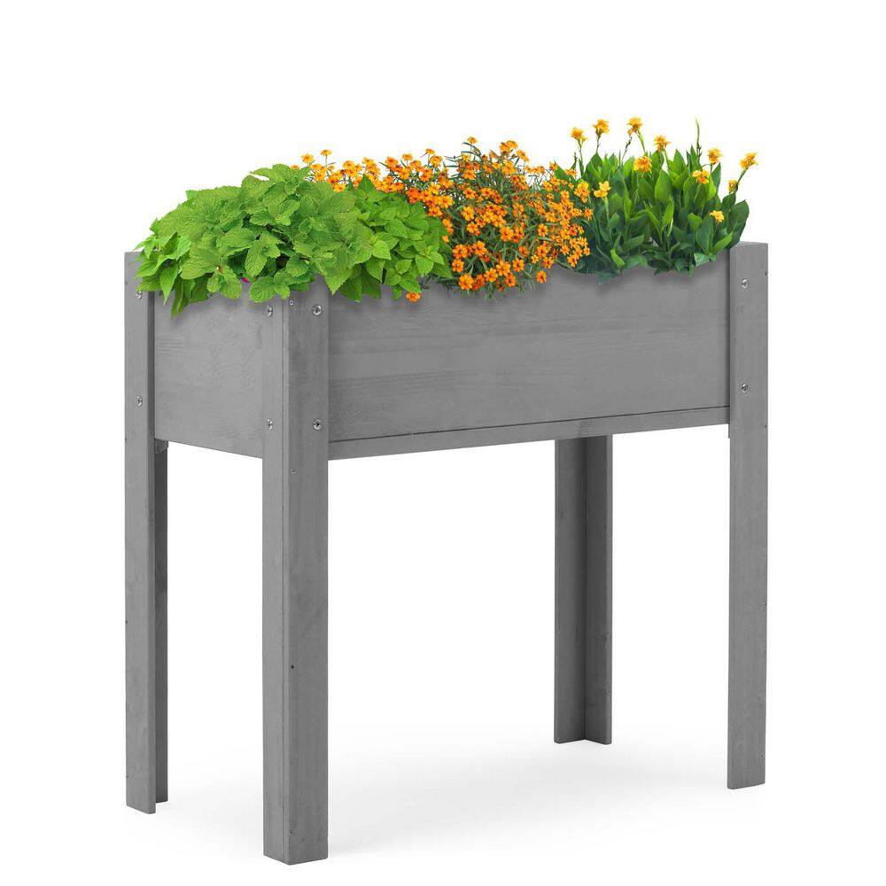 29 in. x 14 in. x 8.5 in. Wood Raised Garden Bed, Elevated Planter Box Standing Growing Bed, Gray - Hercitys