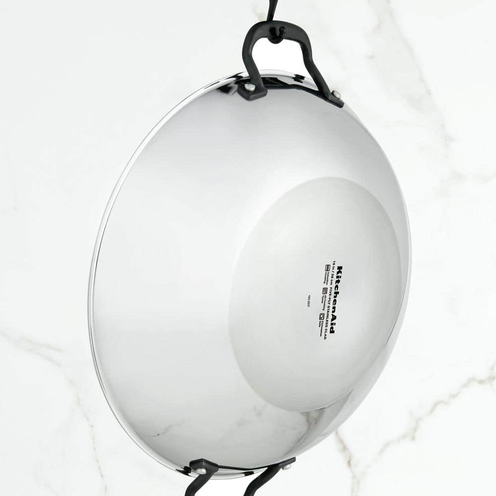 5-Ply Clad 15 in. Polished Stainless Steel Wok - Hercitys