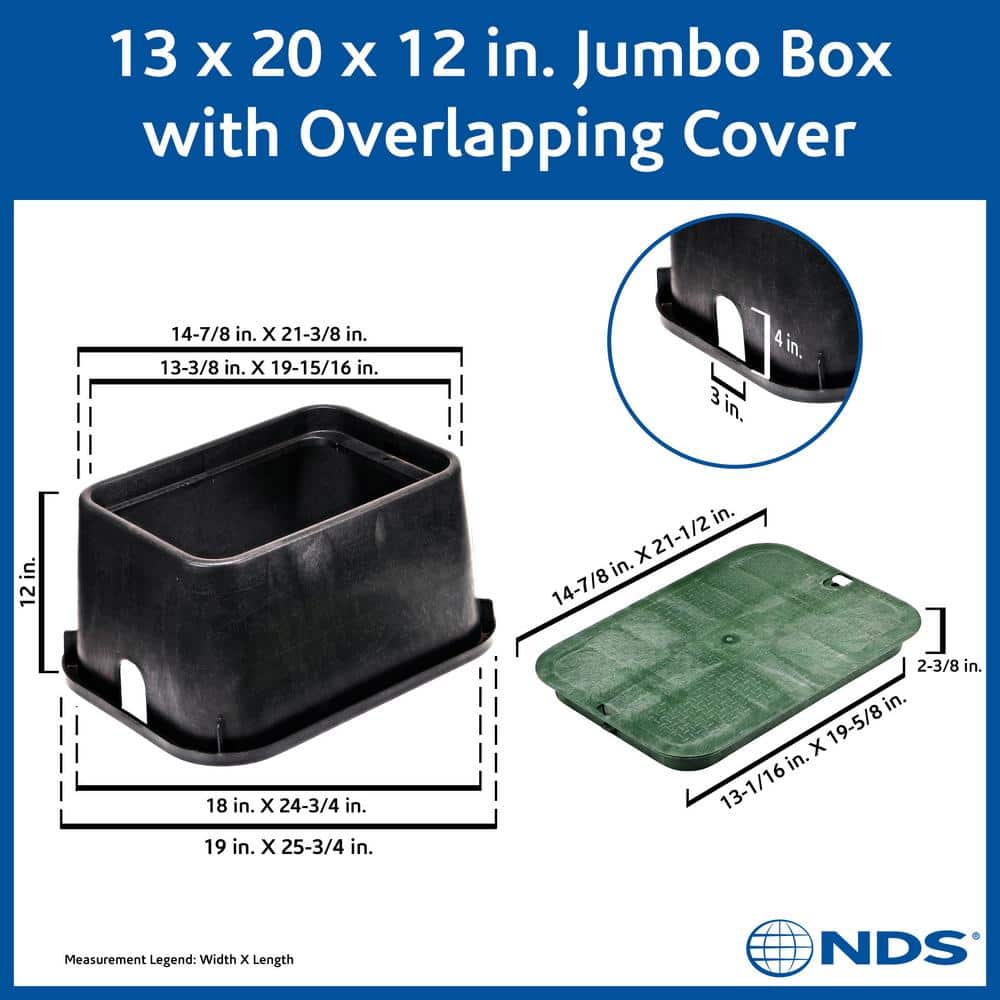 15 in. X 22 in. Rectangular Jumbo Valve Box and Cover, 12 in. Height, Black Box, Green ICV Cover - Hercitys