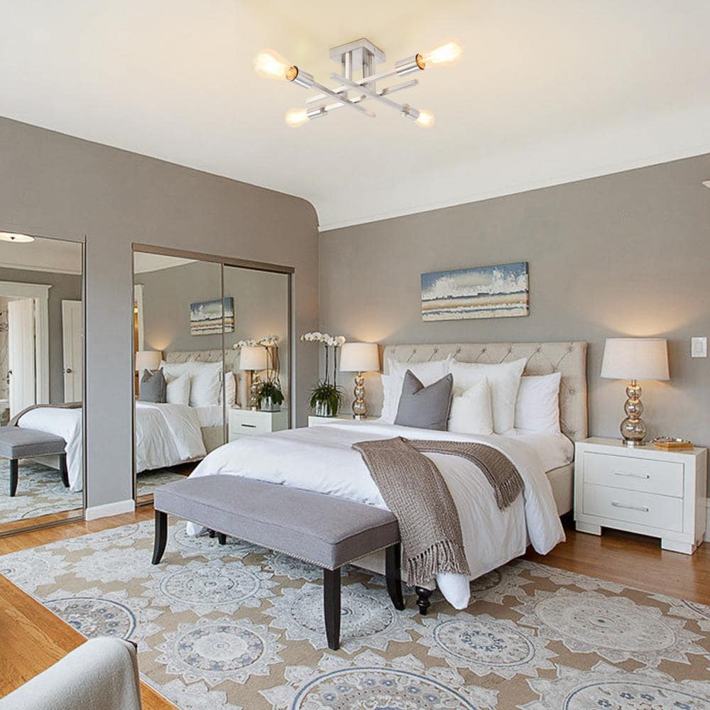 18.11 in. 4-Light Modern Sliver Nickel Semi- Flush Mount for Corridor Bedroom with No Bulbs Included - Hercitys