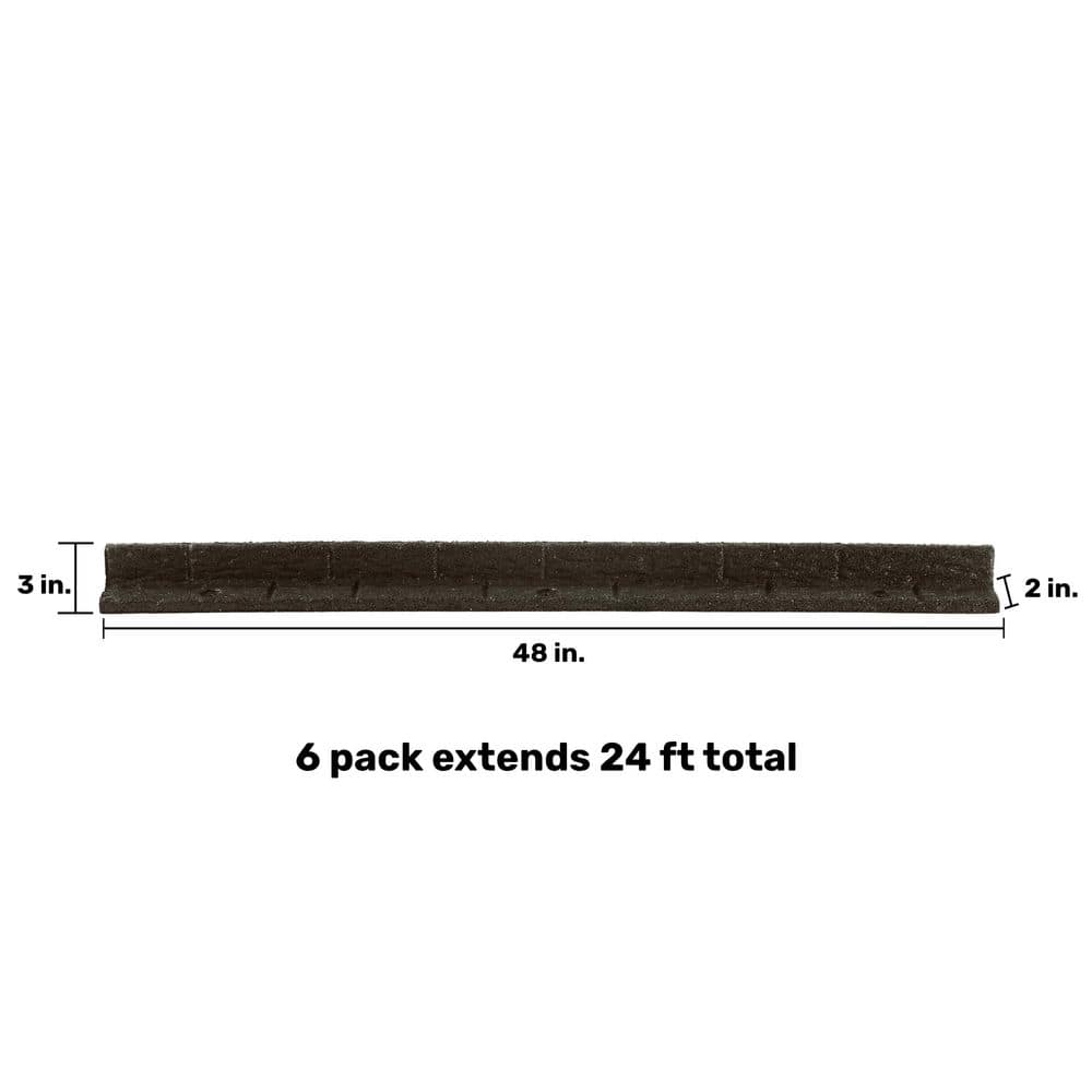 48 in. x 3 in. x 3 in. Roman Brick Dark Gray Rubber Edging (6-Pack) - Hercitys