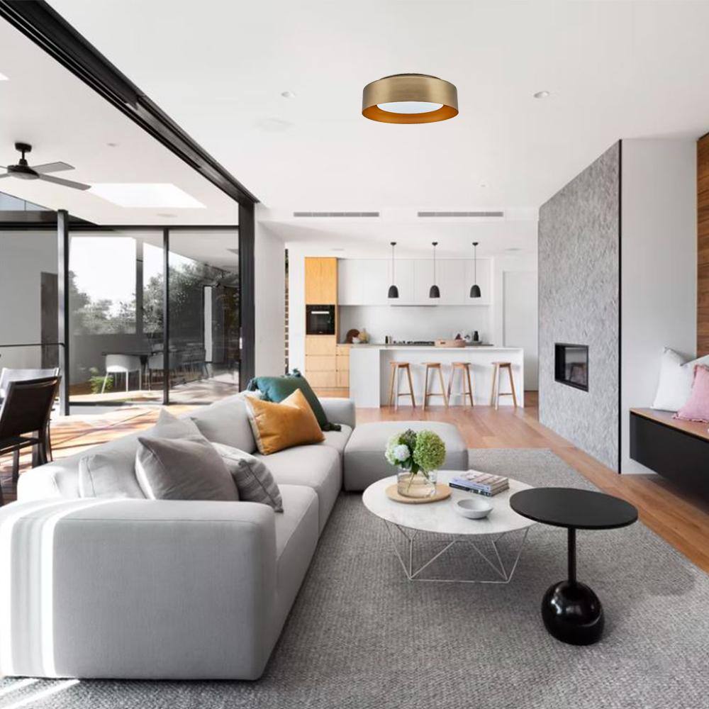 15.75 in. 3-Light Gold Flush Mount with Satin Opal Glass Shade and No Bulbs Included - Hercitys