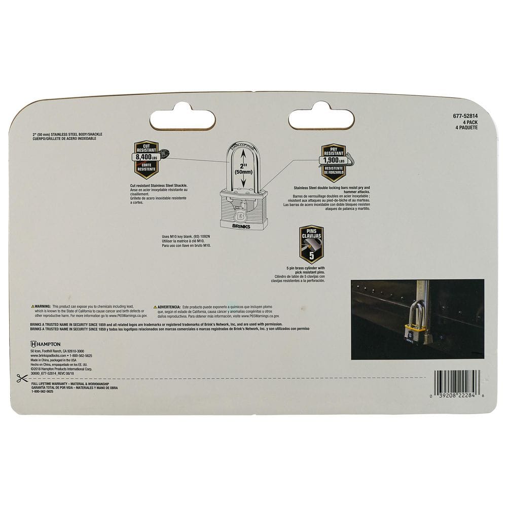 2 in. Stainless Steel Shackle (50 mm) Commercial Stainless Steel Laminated Padlock (4-Pack) - Hercitys