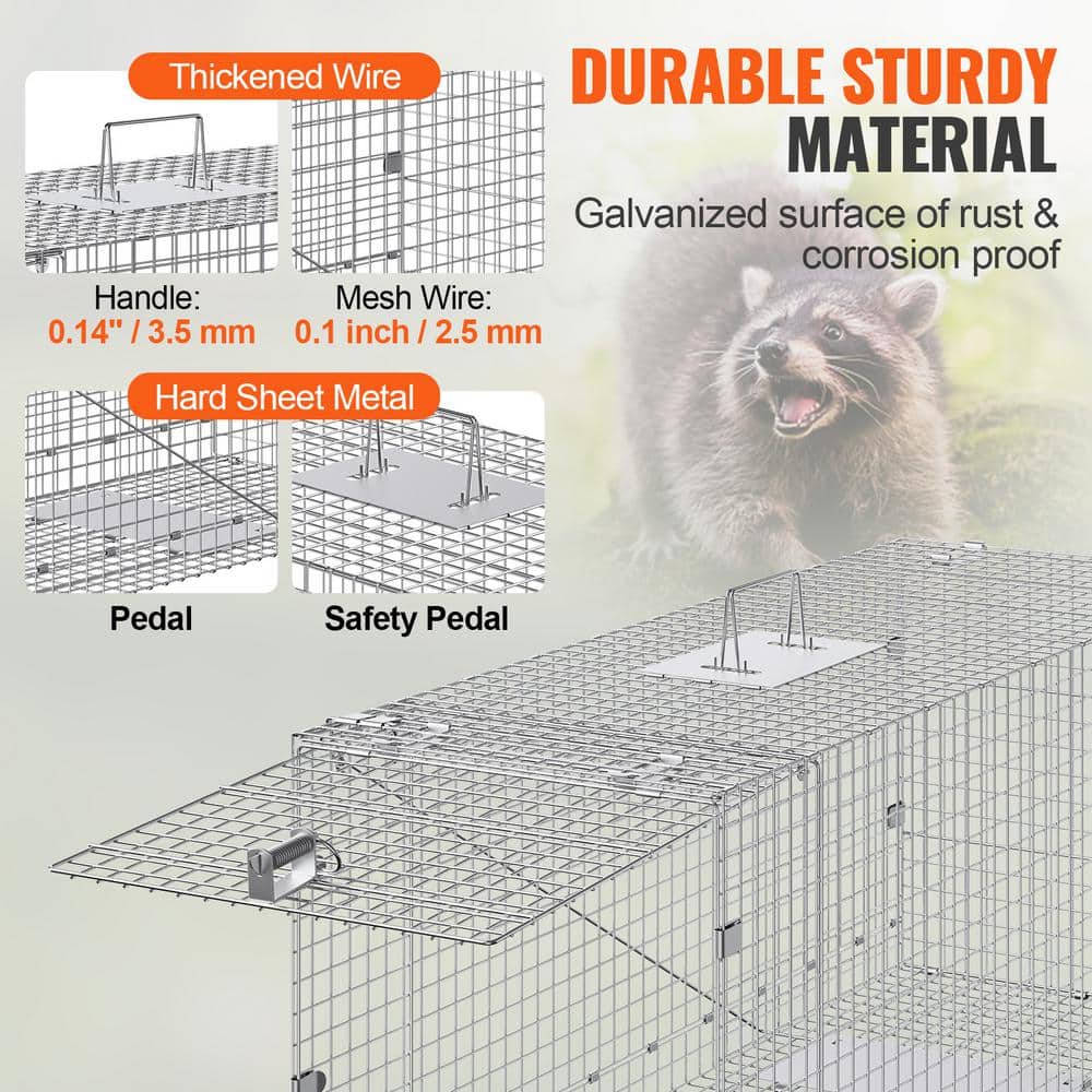 42 in. x 16 in. x 18 in. Live Animal Cage Trap Humane Trap Galvanized Iron Folding Animal Trap with Handle - Hercitys