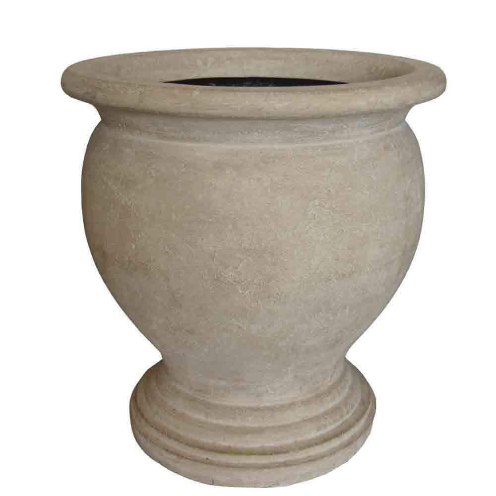 20 in. x 21-1/2 in. Cast Stone Fiberglass Greek Urn in Limestone - Hercitys