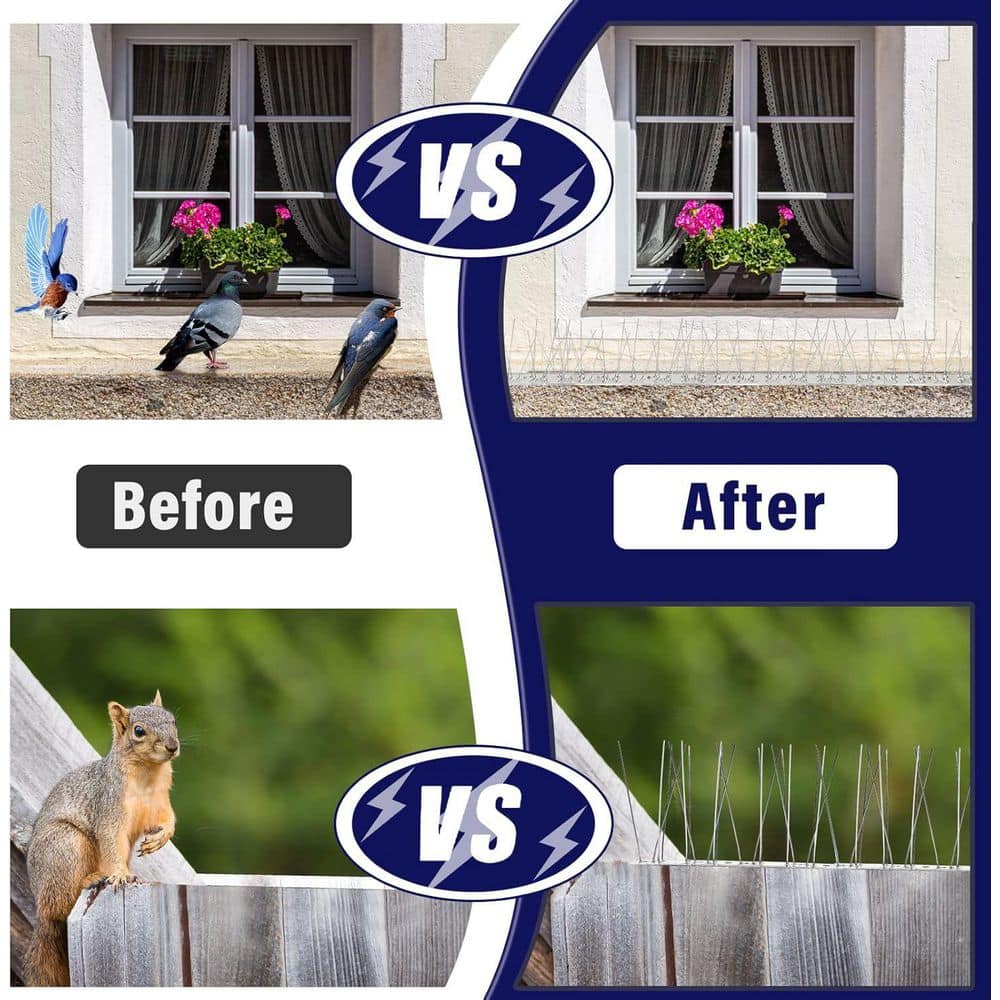 13 in. x 1.1 in. Stainless Steel Base Bird Spikes Deterrent, Arrow Pigeon Spikes Fence Kit, Covers 15 ft. (14-Pack) - Hercitys