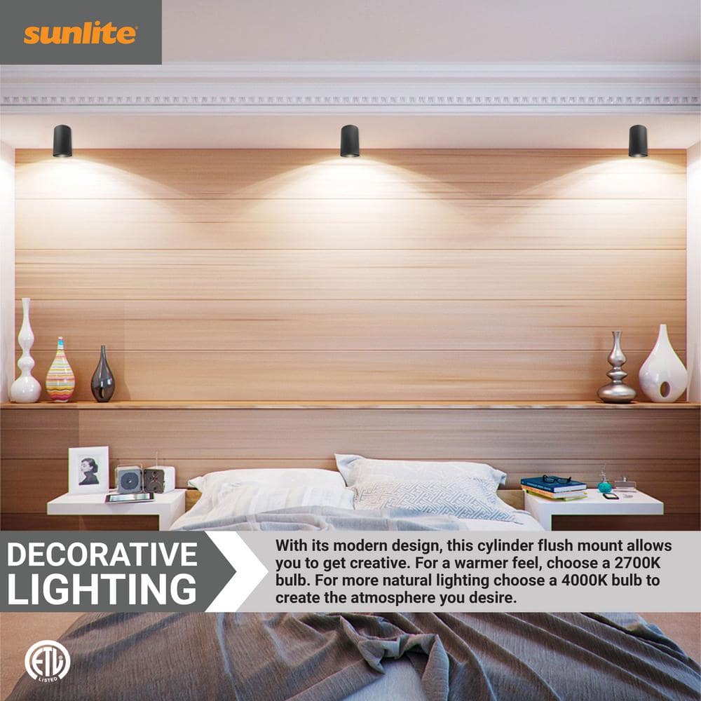 5 in. 1-Light Modern Cylinder Matte Black Finish Flush Mount with No Bulbs Included (3-Pack) - Hercitys