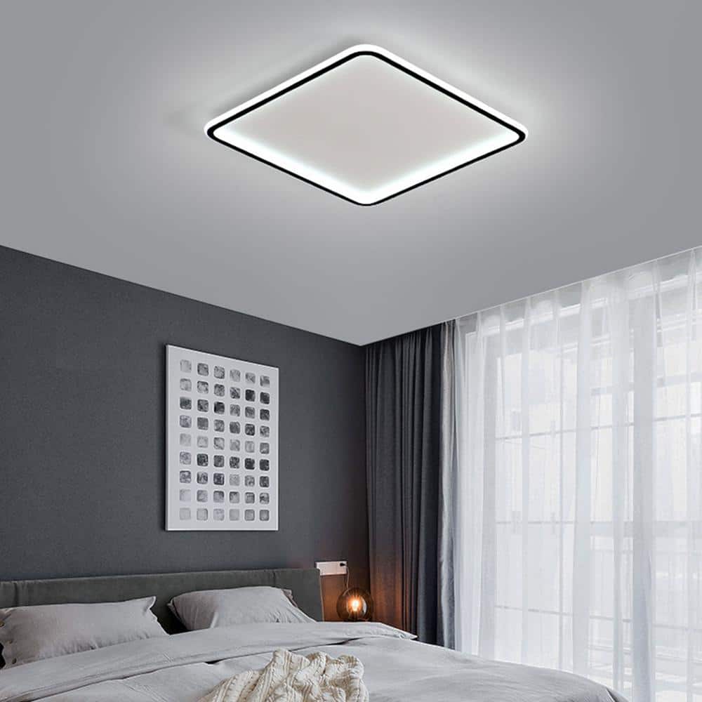 20 in. 1-Light White Modern Square Dimmable Selectable LED Flush Mount Ceiling Light with Remote - Hercitys